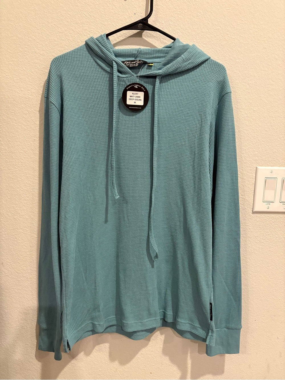 Maui and Sons Men's Hooded Waffle Knit Shirt - Seafoam Teal